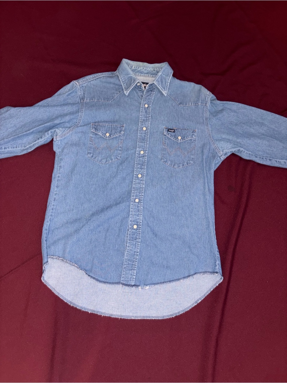 Wrangler 16-35 Light Blue Denim Button-Up Shirt - Casual